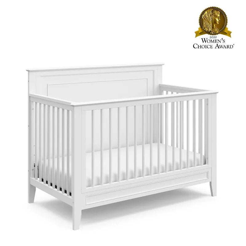 Solstice 5-In-1 Convertible Crib (White) – GREENGUARD Gold Certified, Converts to Toddler Bed and Full-Size Bed