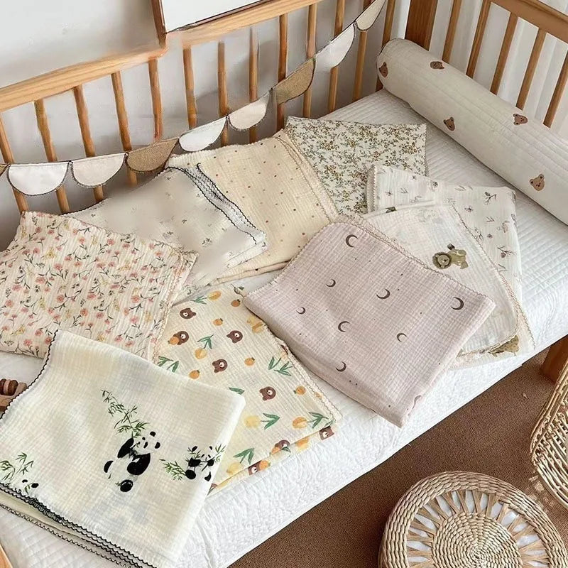 110*130cm Baby Muslin Blanket Gauze Thin Quilt Floral Print Double Layer Cotton Swaddle Blanket Stroller Cover Kids Bedding