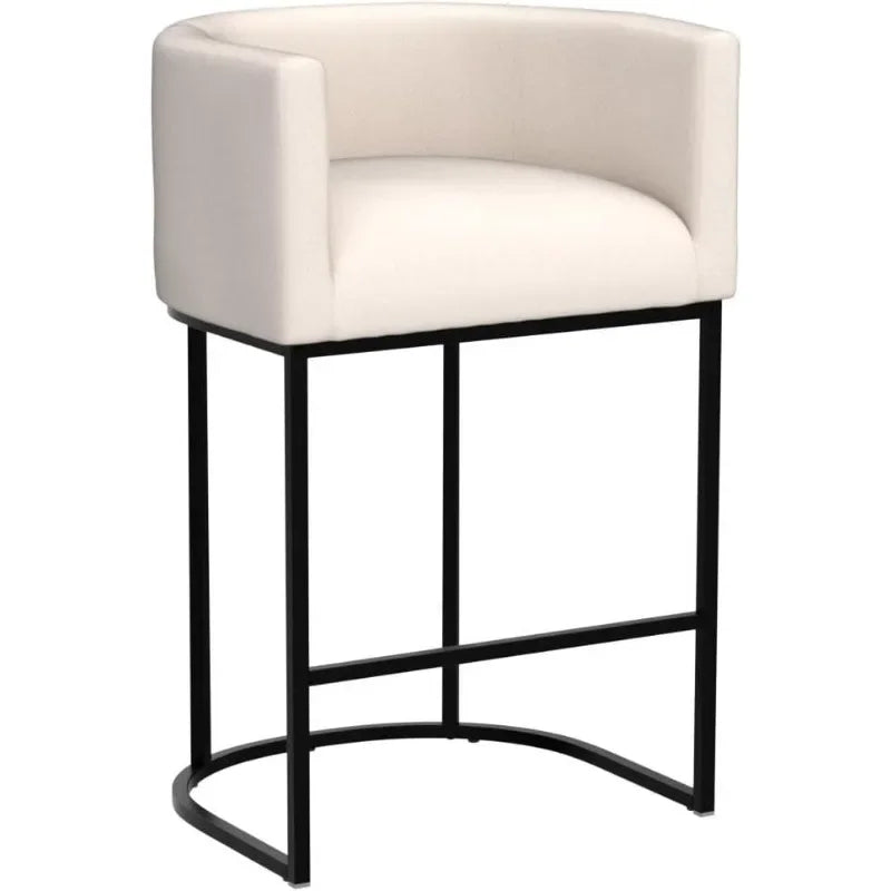 27" H Counter Height Bar Stools Set of 2, Modern Barrel Counter Stools with Backrest and Arms, Black Metal Frames