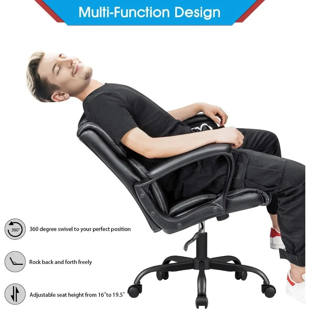 Back Executive Office Chair Swivel Computer Task Chair with Armrests,Ergonomic Leather-Padded Desk Chair with Lumbar Support