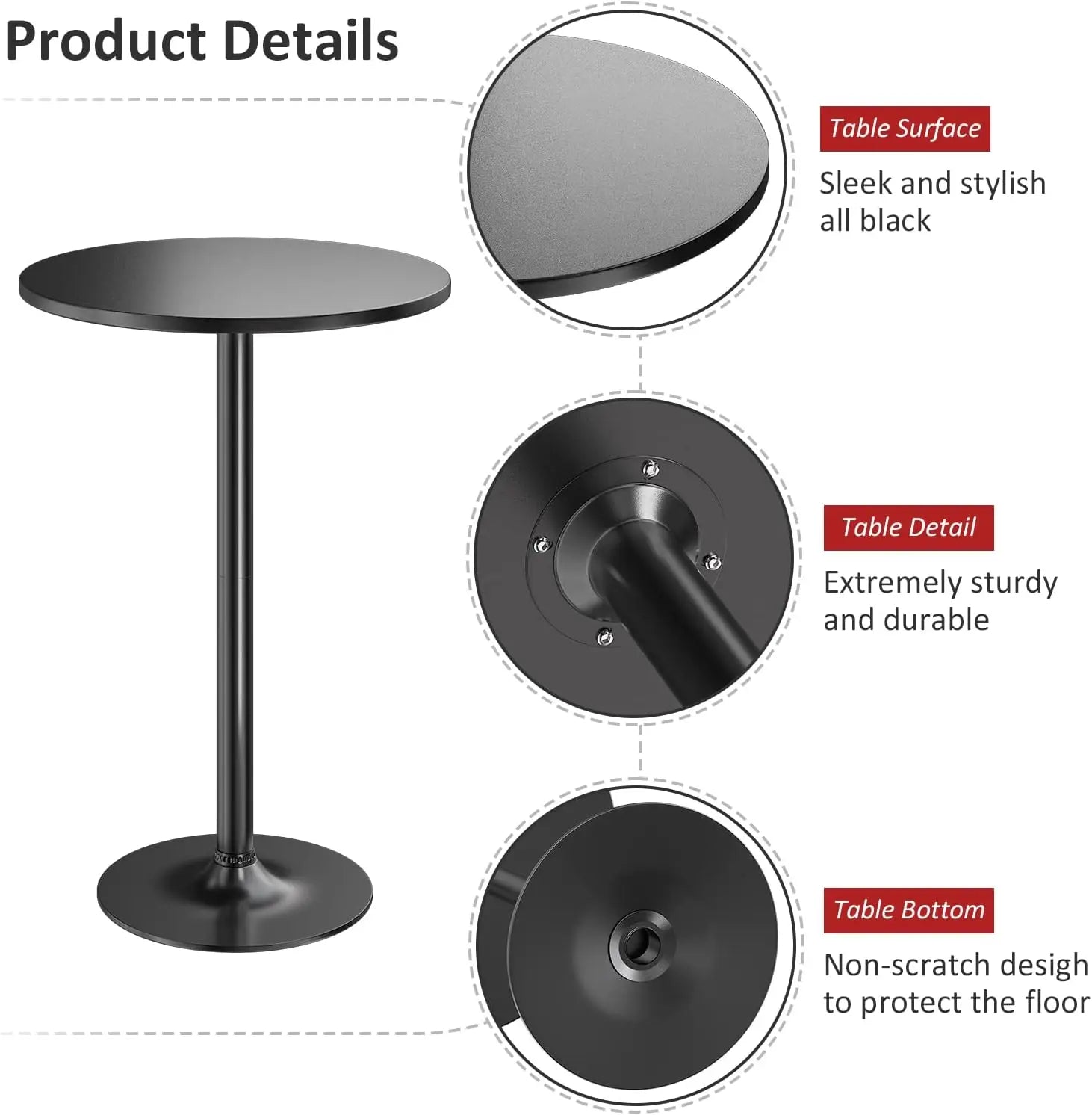 Furmax Bistro Pub Table Round Bar Height Cocktail Table Metal Base MDF Top Obsidian Table with Black Leg 23.8-Inch Top, 39.5Inch