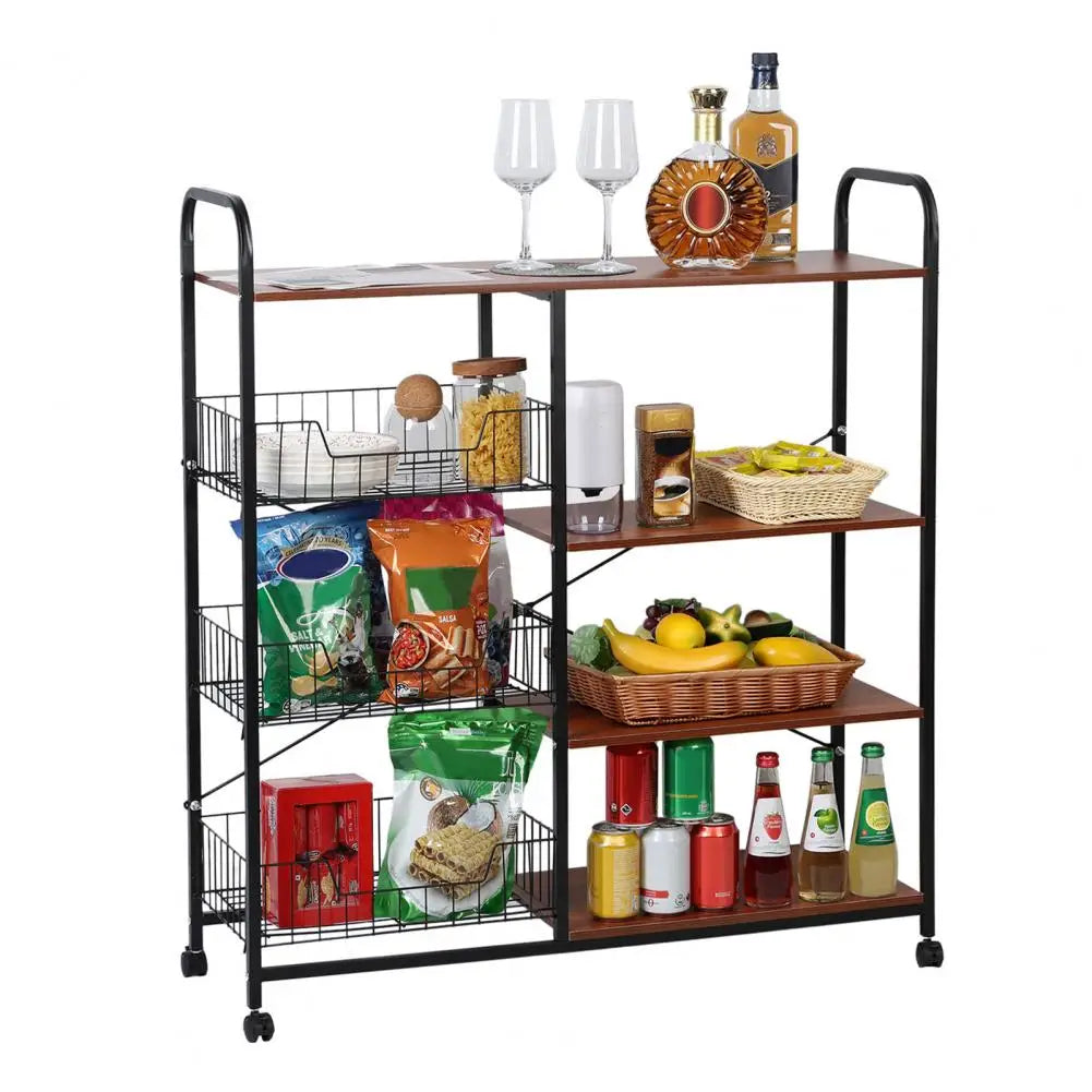 Kitchen Baker Rack Vegetable Basket Storage Shelf 4 Tier Stackable with Wheels Spice Rack Microwave Oven Stand Storage Cart