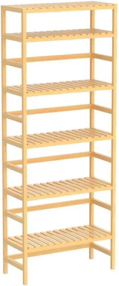 Homykic Bookshelf, 6-Tier Bamboo Adjustable 63.4” Tall Bookcase Book Shelf Organizer, Free Standing Storage Shelving Unit