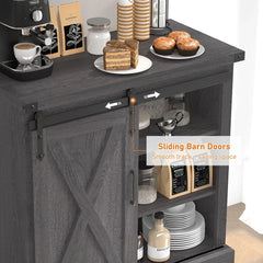 32" Kitchen Sideboard Cabinet with Sliding Barn Door, Rustic Buffet Cabinet, Farmhouse Coffee Bar Cabinet with Storage