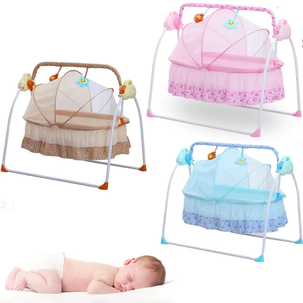 Electric Baby Cradle Auto Swing Rocker Cot Infant Sleeping Bed Swing Crib Kit Timer+Bluetooth Music+Mat+Pillow 5Gears Adjustable