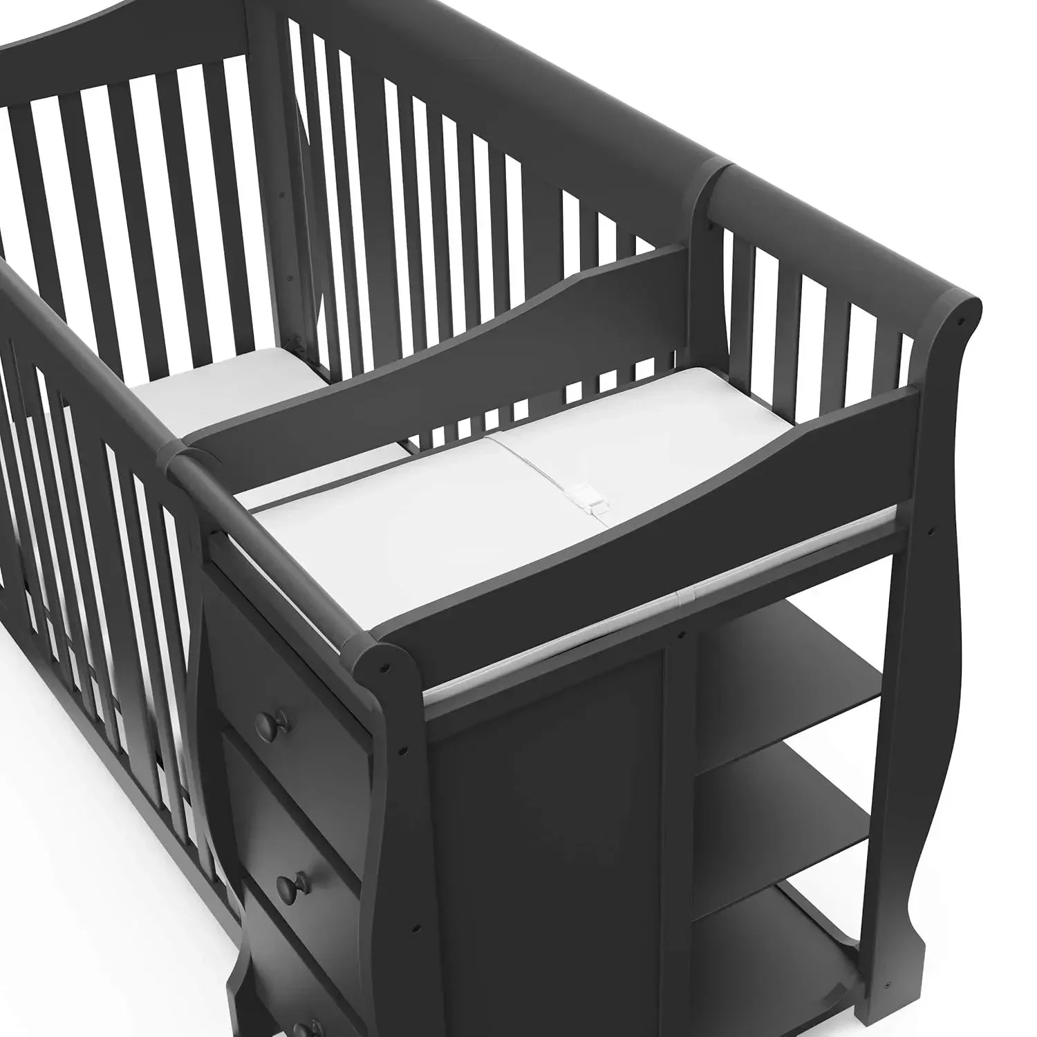 Storkcraft Portofino 5-in-1 Convertible Crib and Changer (White) – Changing-Table Combo with Drawer, Converts to Toddler Bed,