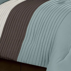 8-Piece Blue Brown Beige Pleated Stripe Comforter Set Full Size Bedding Set