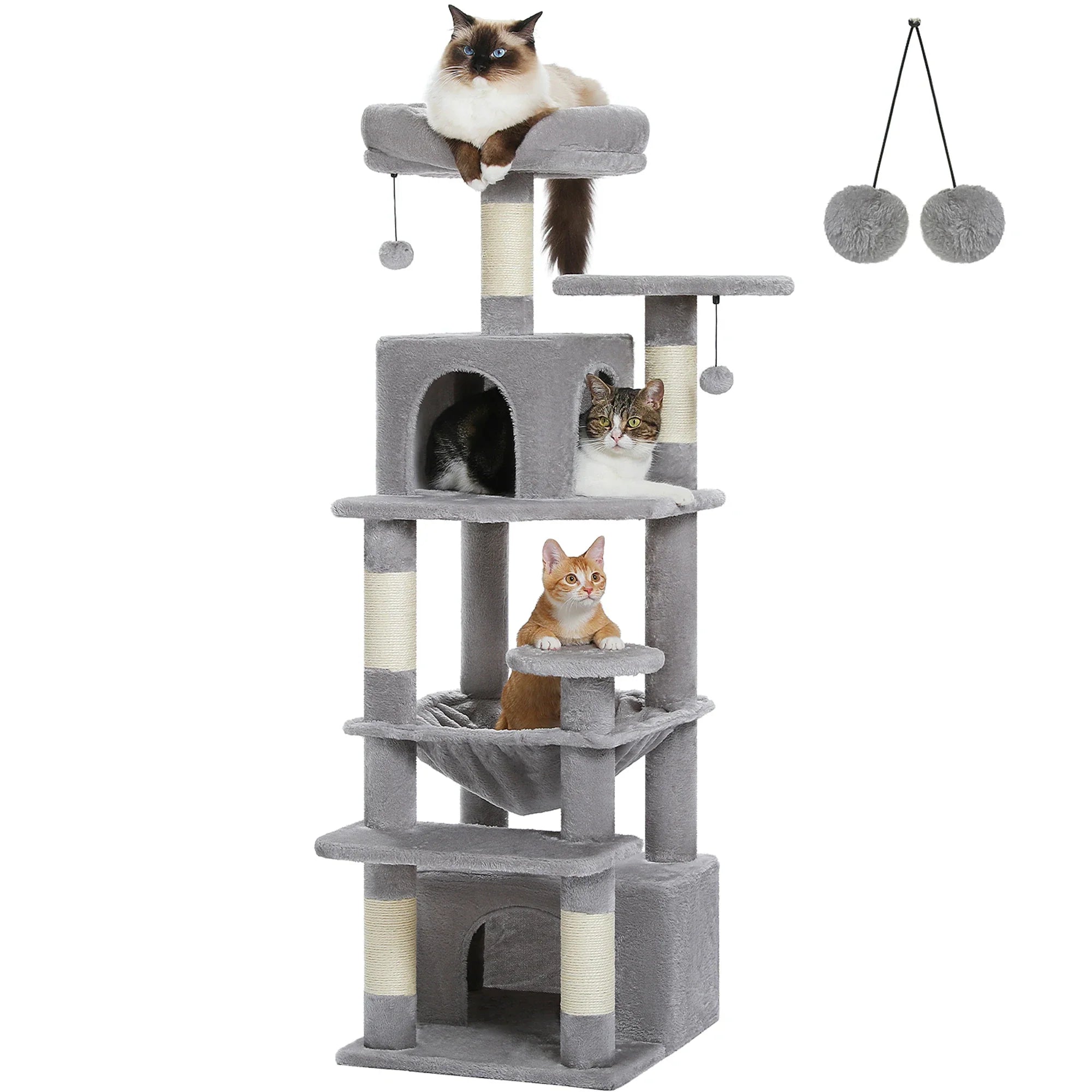 H184CM Large Cat Tower with Sisal Scratching Posts Spacious Condo Perch Stable for Kitten Multi-Level Tower Indoor Cozy Hummocks