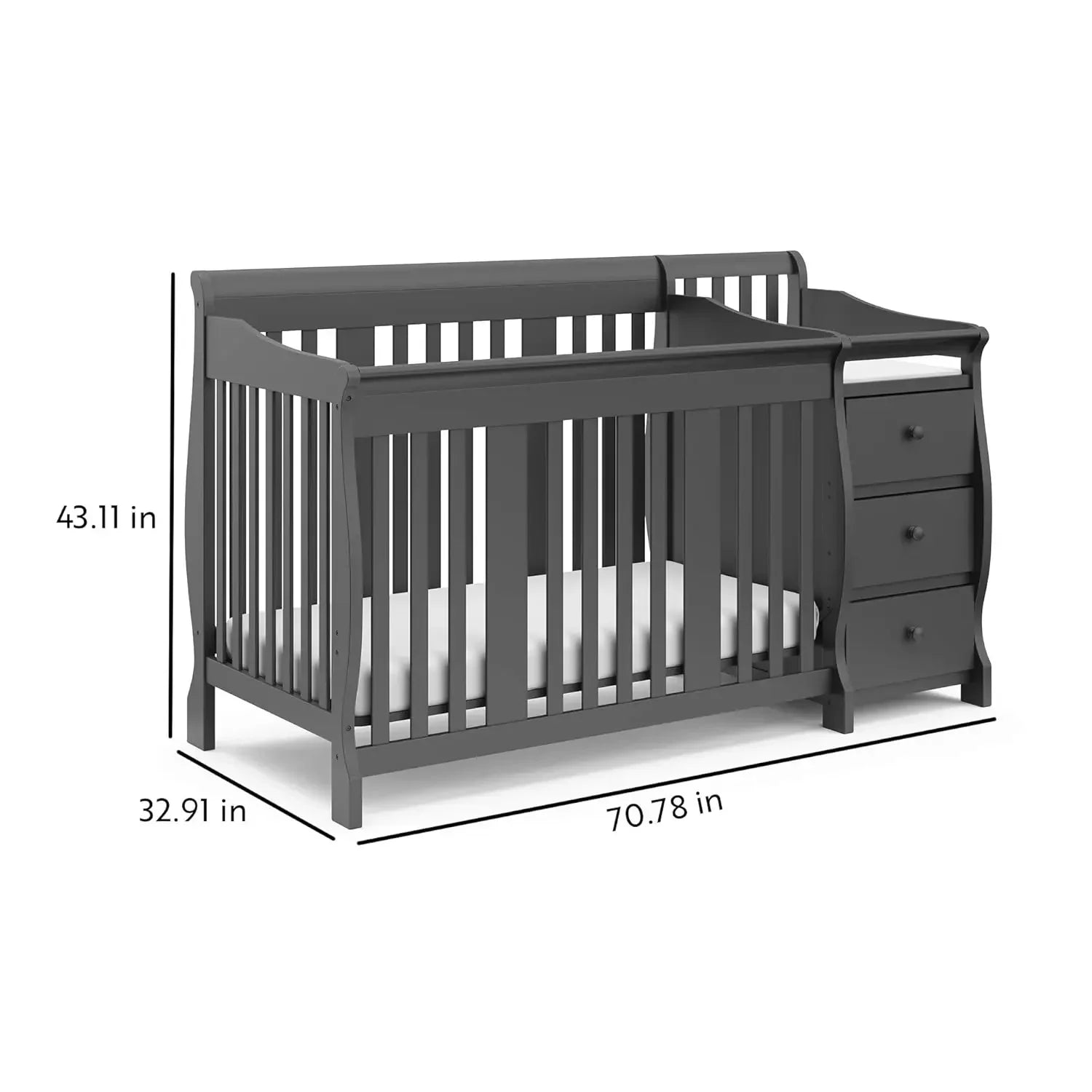 Storkcraft Portofino 5-in-1 Convertible Crib and Changer (White) – Changing-Table Combo with Drawer, Converts to Toddler Bed,