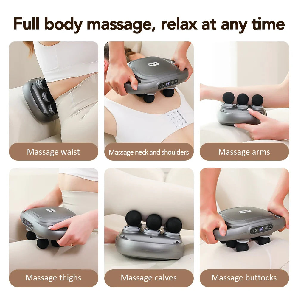 Six-head Fascia Gun Wireless Waist Back Massager High-Frequency Vibration Red Light Body Shoulder Muscle Relaxation Massage Gun