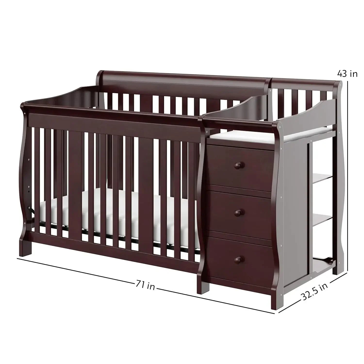 Storkcraft Portofino 5-in-1 Convertible Crib and Changer (White) – Changing-Table Combo with Drawer, Converts to Toddler Bed,