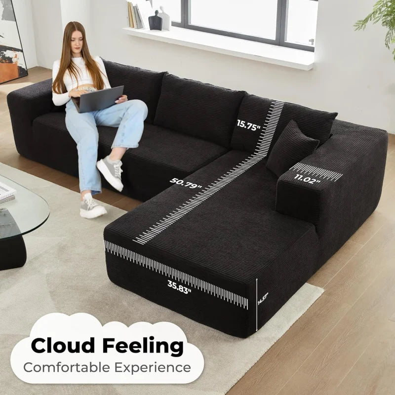 Modern Minimalist 104" L-Shape Couch with Chaise,Modular Sectional Sofa with Cloud Deep Seat,Convertible Upholstered Couches for