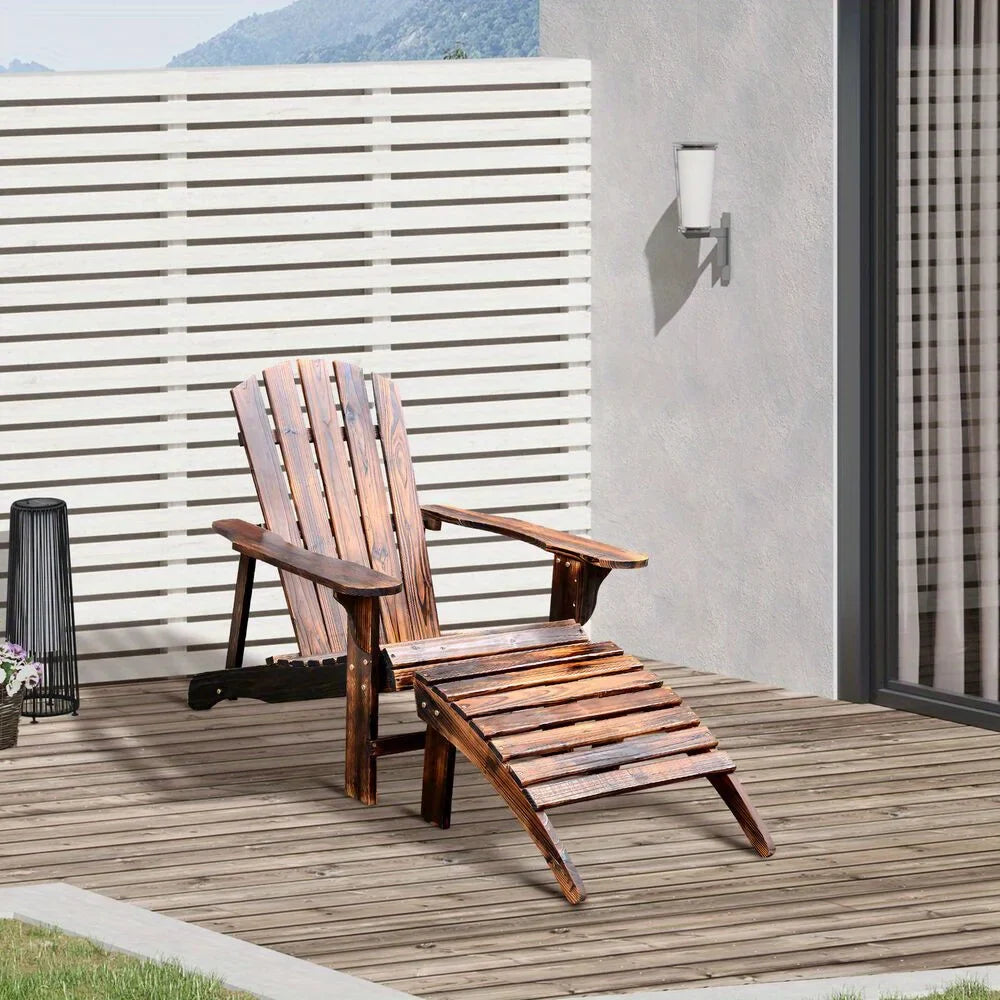 Outdoor Patio Deck Adirondack Chair Fir Wood Lounger Beach Seat Pool w/ Ottoman