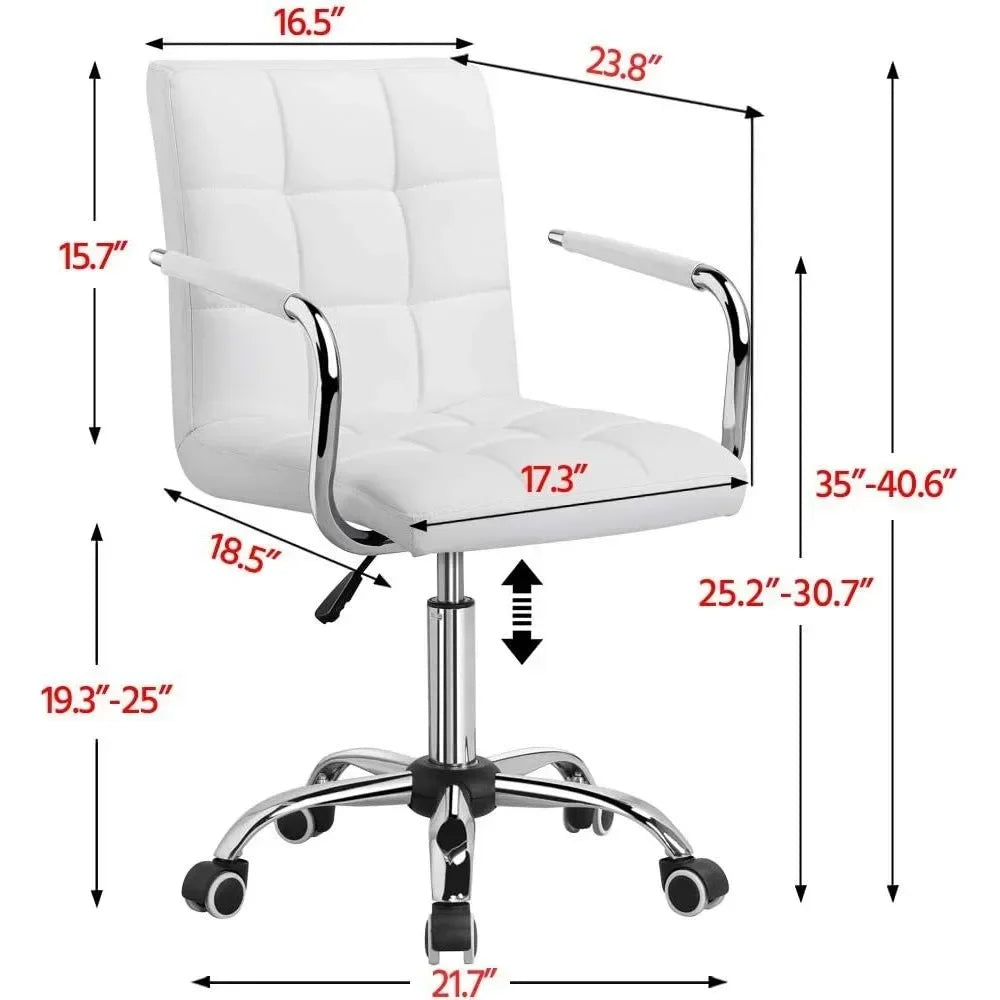 Desk Chairs with Wheels/Armrests Modern PU Leather Office Chair Midback Adjustable Home Computer Executive Chair 360 Swivel