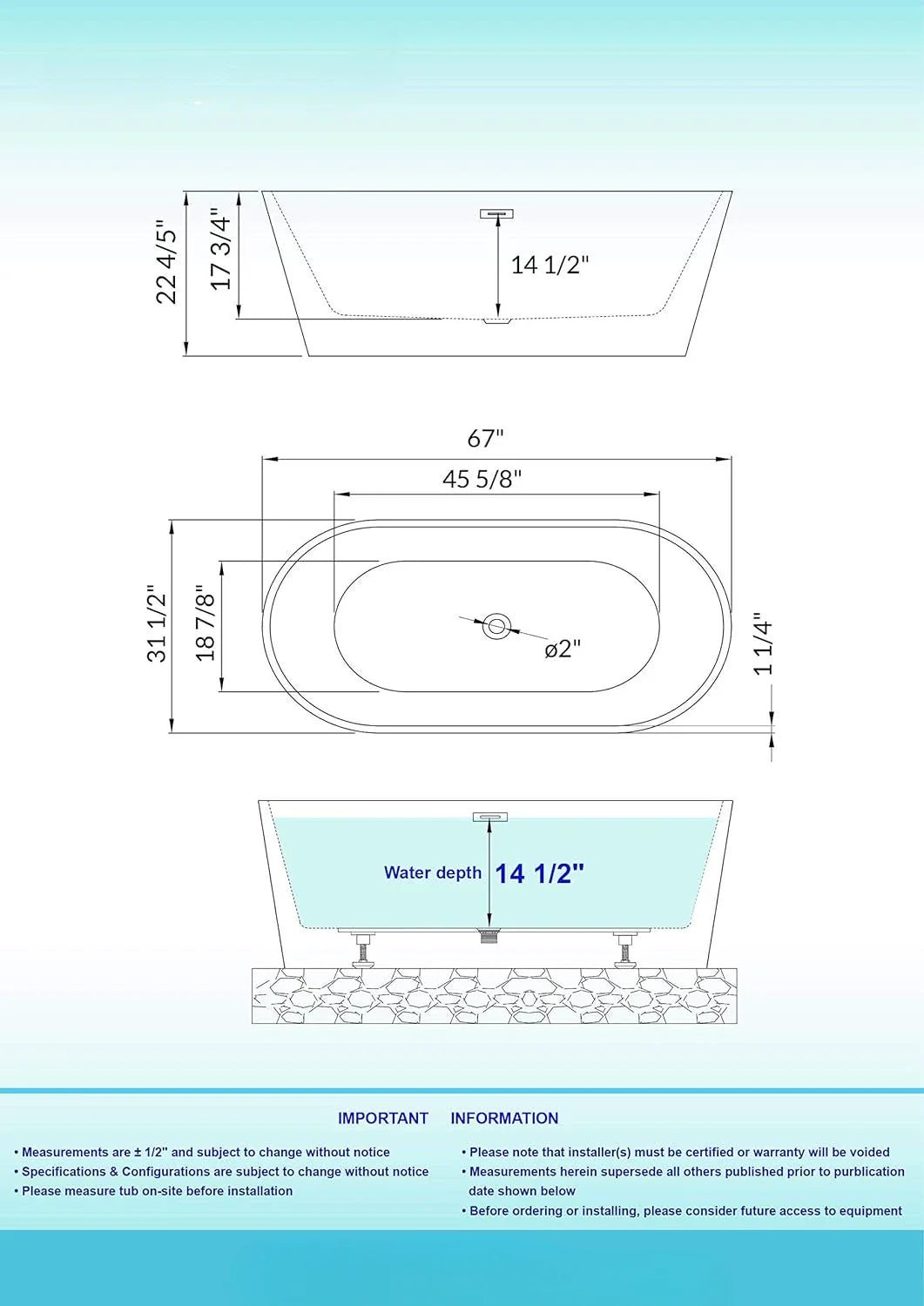 67" Acrylic Freestanding Bathtub Contemporary Soaking White Tub with Matte Black Overflow and Drain Easy clean, easy maintenance