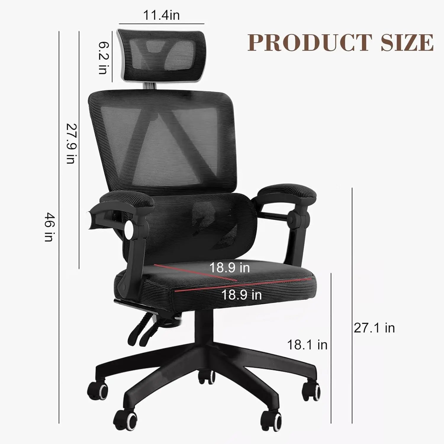 Ergonomic Home Office Chair Work Swivel Chairs with Wheels, Breathable Mesh Back Gaming Chair Adjustable Headrest