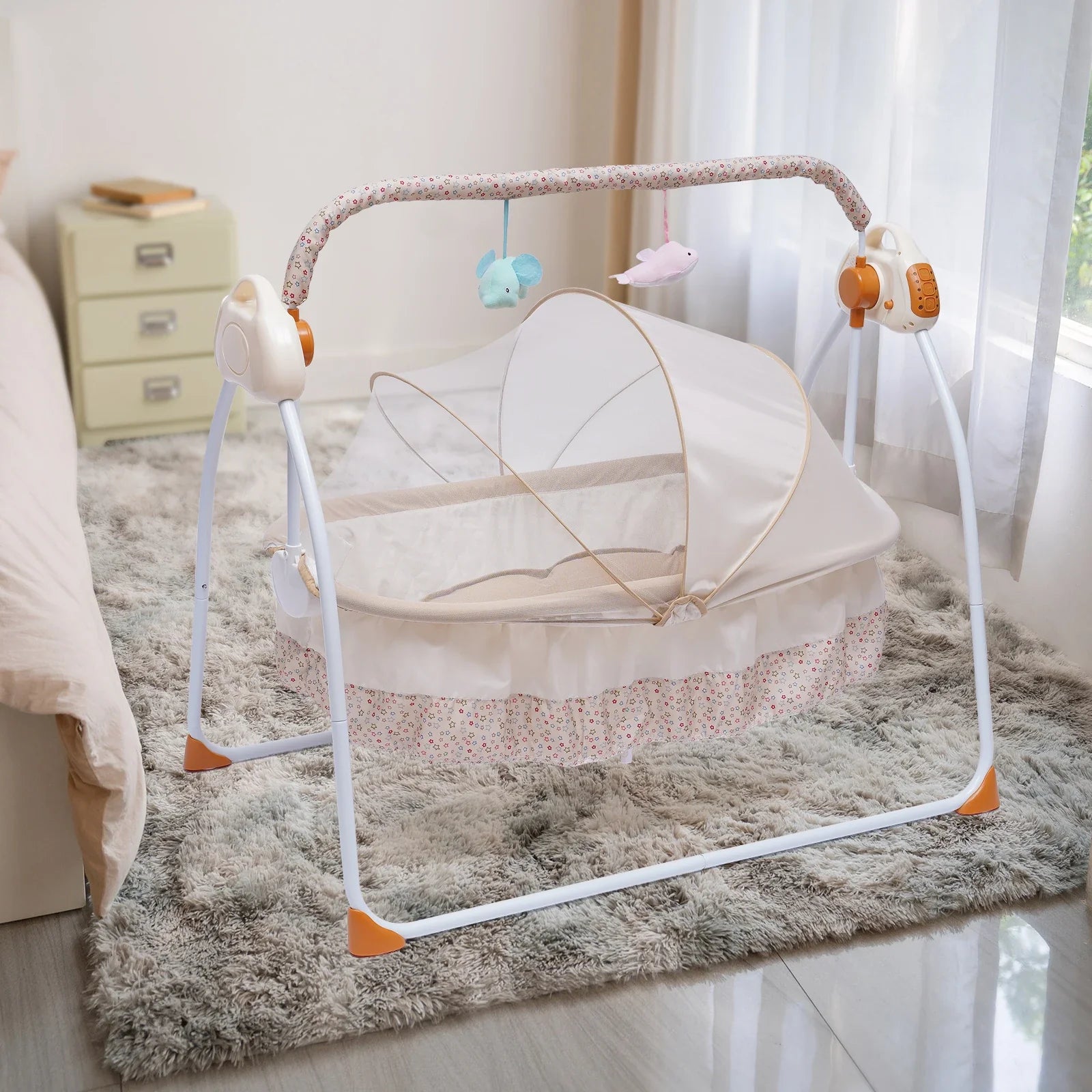 Electric Baby Cradle Auto Swing Rocker Cot Infant Sleeping Bed Swing Crib Kit Timer+Bluetooth Music+Mat+Pillow 5Gears Adjustable