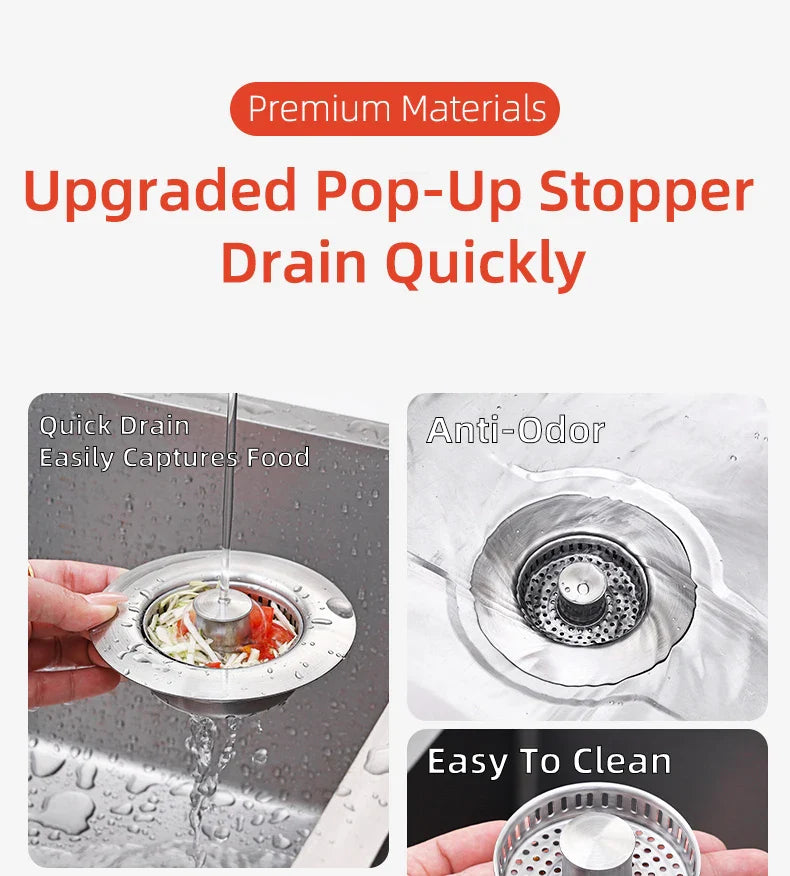 Kitchen Sink Drain Strainer Stainless Steel Pop Up Sink Stopper Anti-Clogging Sink Food Catcher Basket Odor Filter Sink Plug