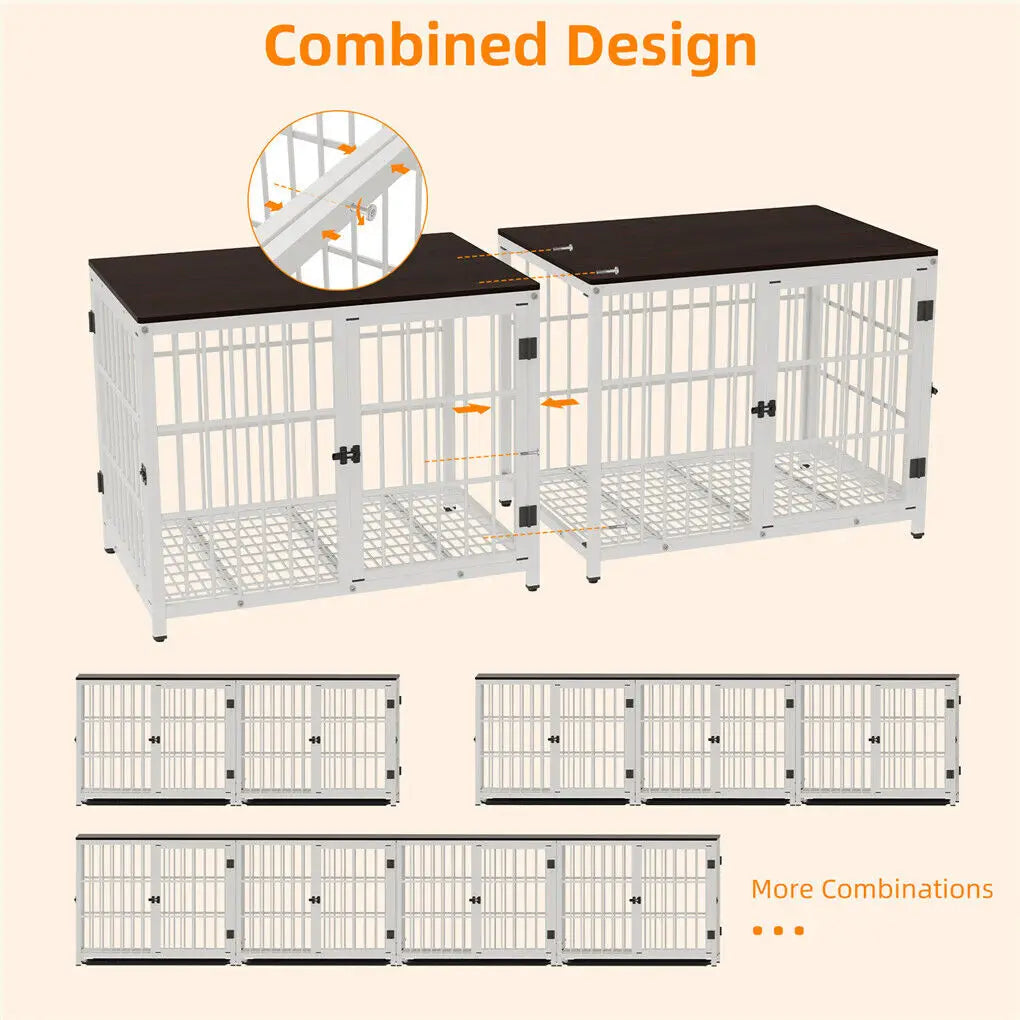 Heavy Duty Dog Kennels Metal Wooden Dog Crate End Table Furniture Style Pet Cage with Three Doors and Removable Tray