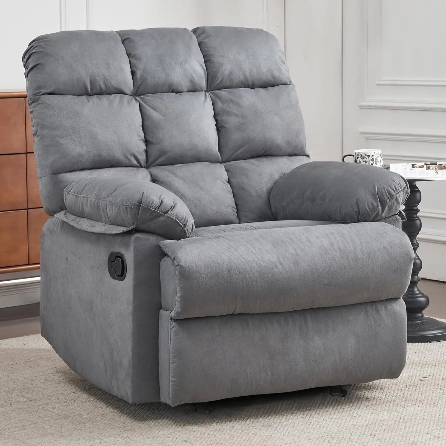 Rocker Recliner Chair, Overstuffed Large Manual Rocking Recliner, Upholstered Soft Fabric Living Room Reclining Sofa Chair