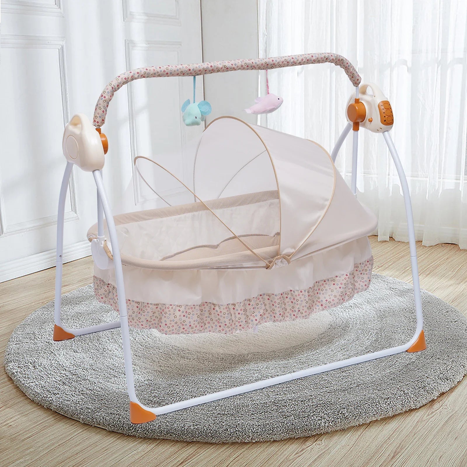 Electric Baby Cradle Auto Swing Rocker Cot Infant Sleeping Bed Swing Crib Kit Timer+Bluetooth Music+Mat+Pillow 5Gears Adjustable