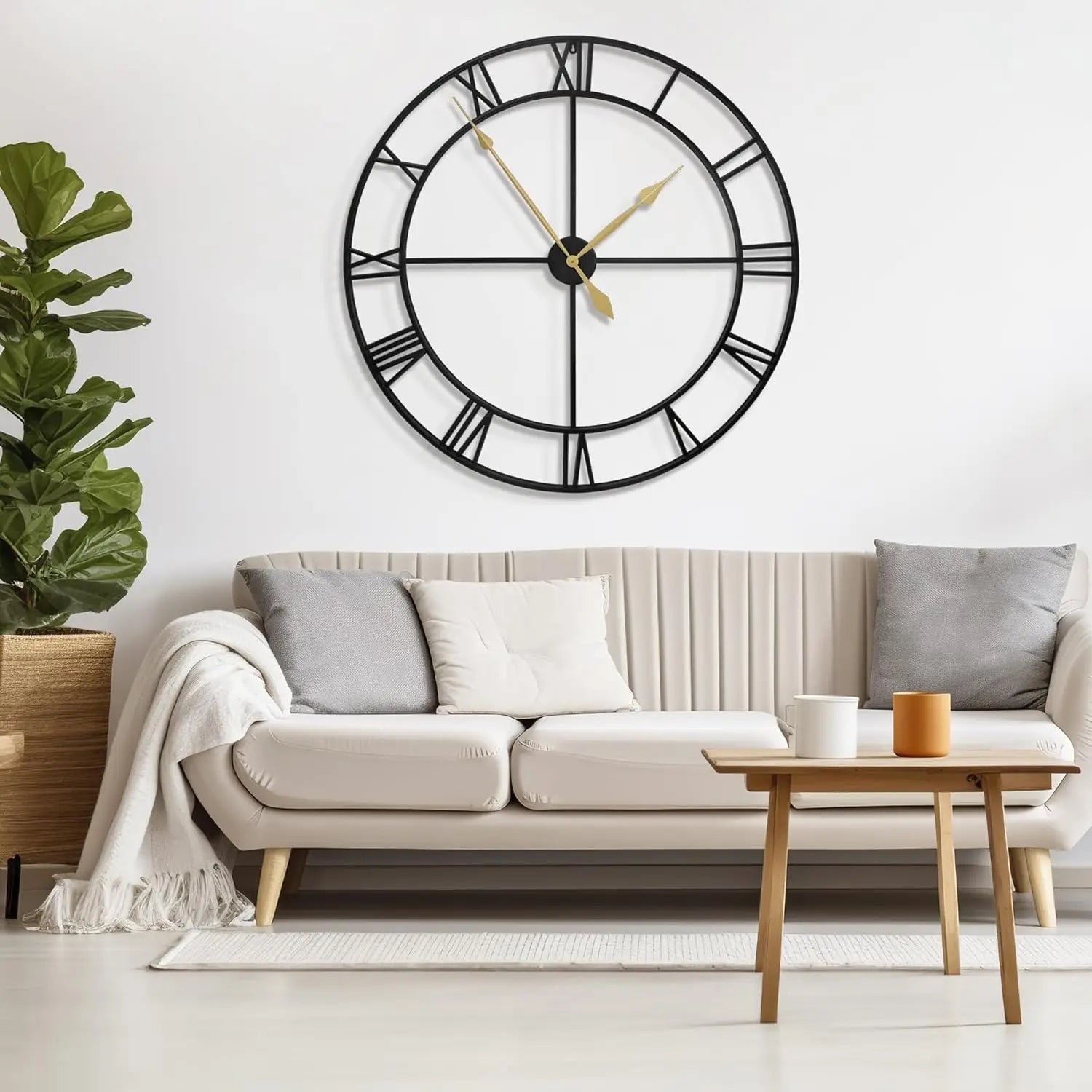 40 Inch Extra Large Modern Wall Clock Oversize Rustic Round Nearly Silent Non Ticking Battery Operated Black Metal Roman Numeral