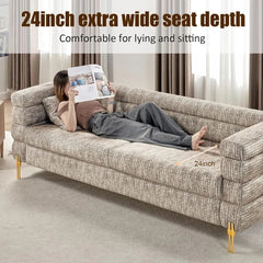 Modern Sofa Couch, 24''Extra Deep Seat Sectional Sofa for Living Room, White Bouclé Couch Sofa, Loveseat Sofa, Calico