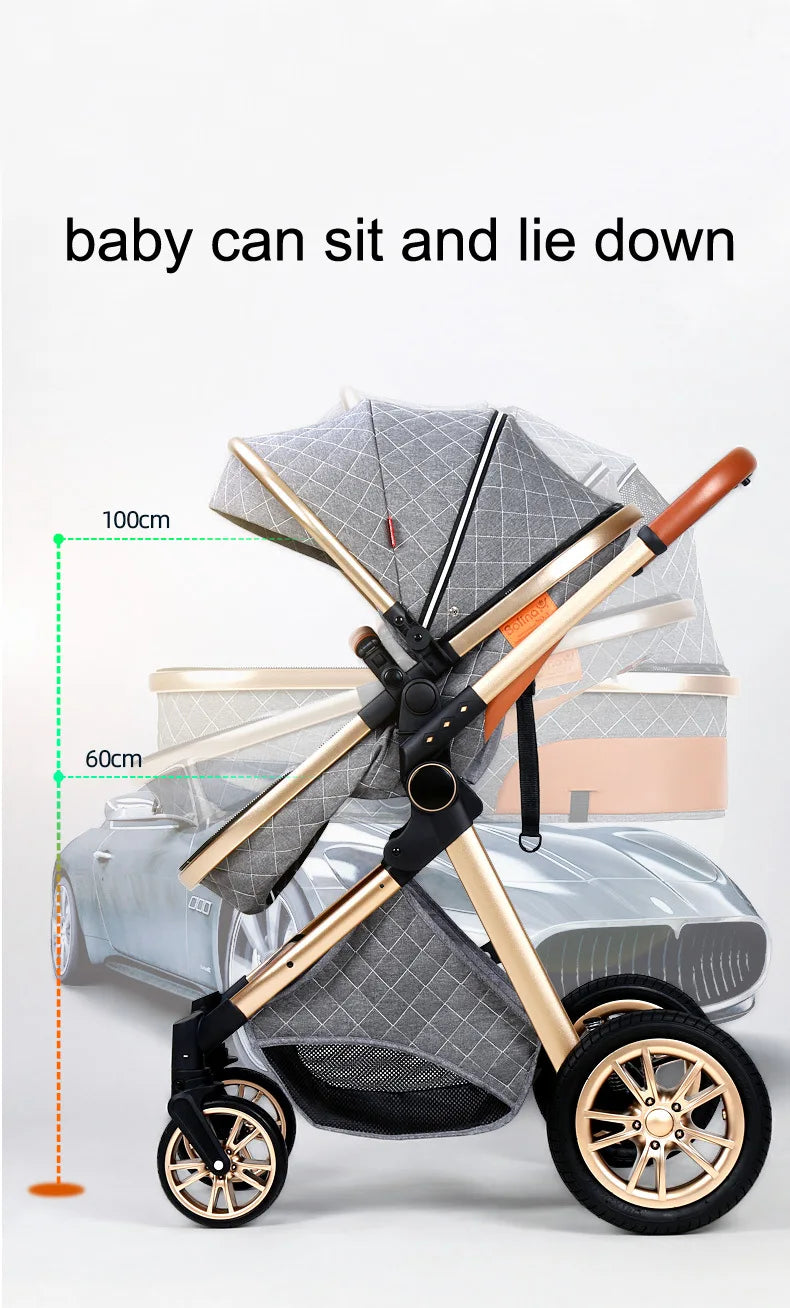 Luxury Baby Stroller 2 in 1 Foldable Stroller High landscape Newborn Baby Bassinet Puchair Lightweight baby cart with comfort