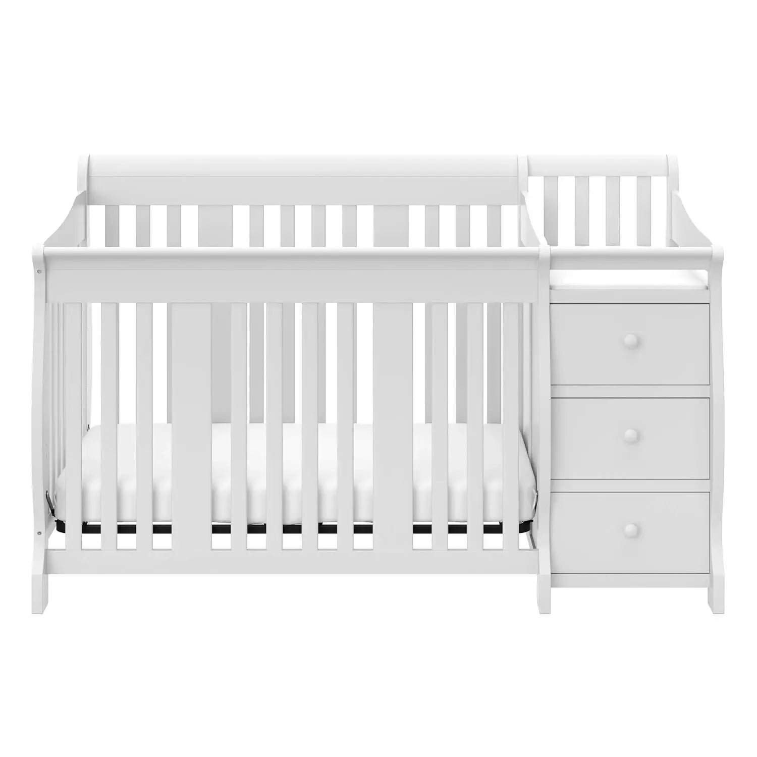 Storkcraft Portofino 5-in-1 Convertible Crib and Changer (White) – Changing-Table Combo with Drawer, Converts to Toddler Bed,