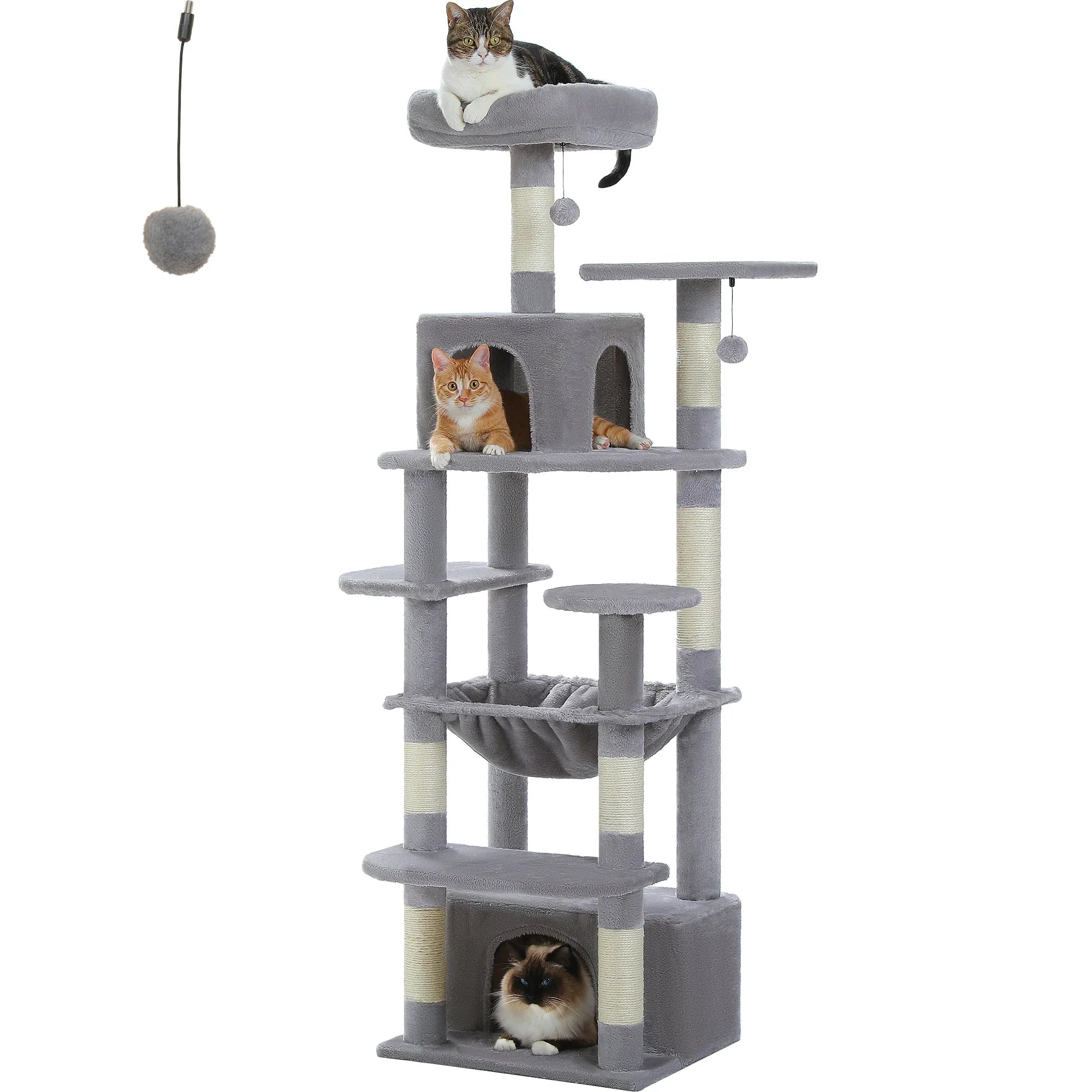 H184CM Large Cat Tower with Sisal Scratching Posts Spacious Condo Perch Stable for Kitten Multi-Level Tower Indoor Cozy Hummocks