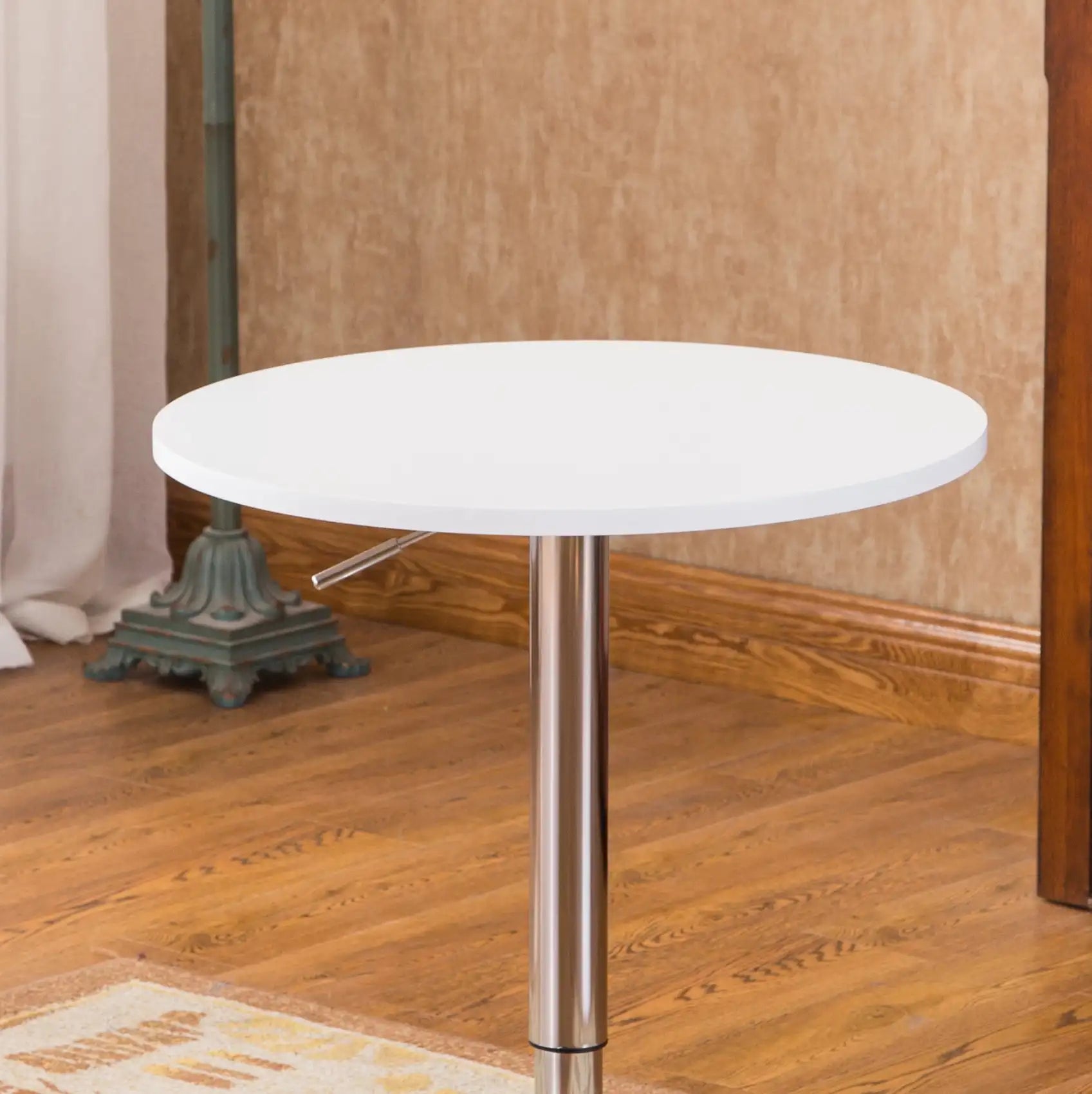 Adjustable Round Height Bar Table, Metal Base, Sleek Design, Perfect for Home Bars and Dining