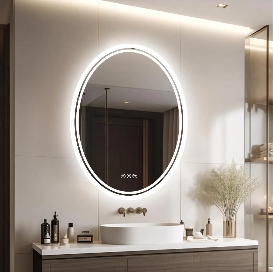 28/32 Inch Ultra Bright Oval LED Bathroom Mirror Anti-Fog Dimmable Backlit Lighted Vanity Mirror 3 Touch Sensor Switch