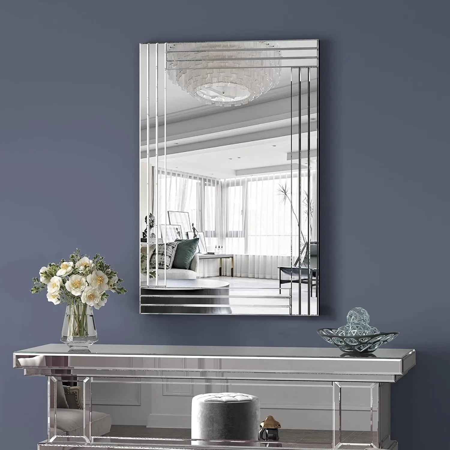 Elegant Crystal Crush Diamond Rectangle Wall Mirror 23.6"x35.4" Bedroom Decor Vanity Gorgeous