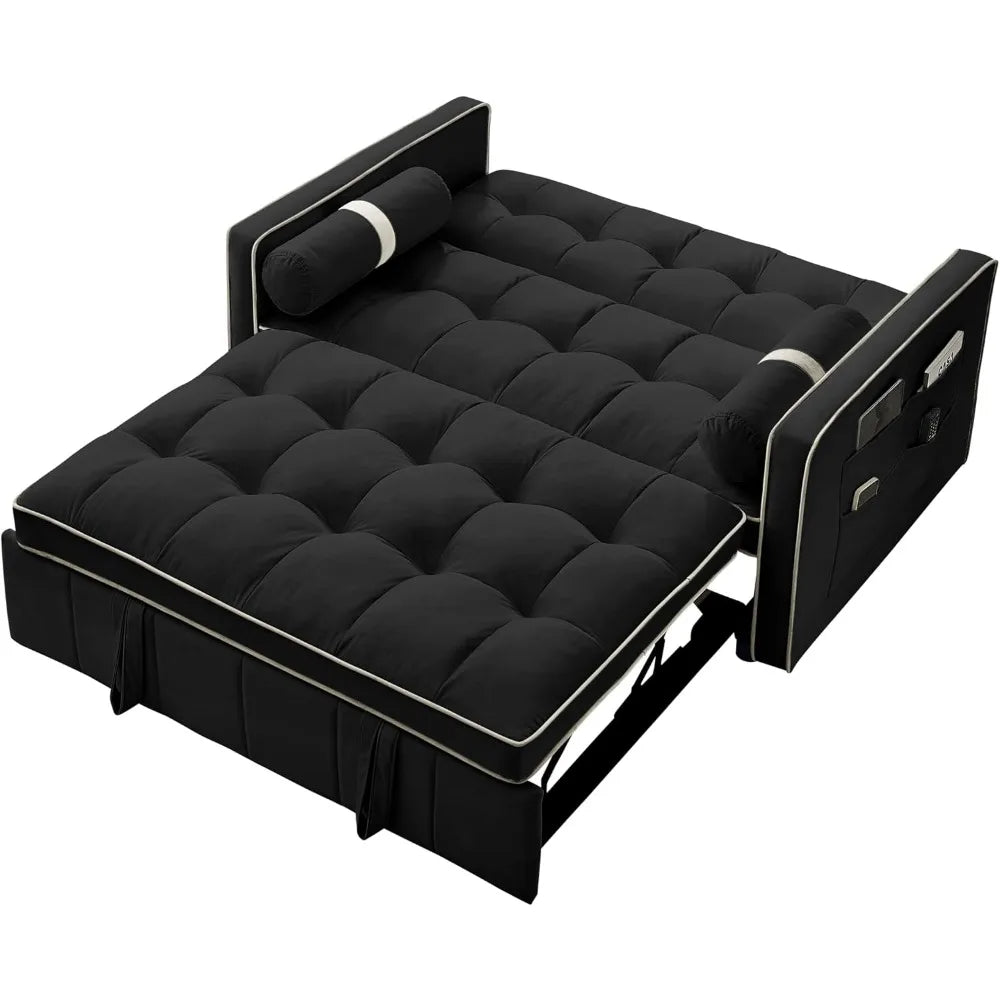 55 Inch Sofa Bed,Pull-Out Sofas, 3-in-1 Comfortable Convertible Futon Sofas, Velvet Double Lounge Sleeper, Sofa Sleeper