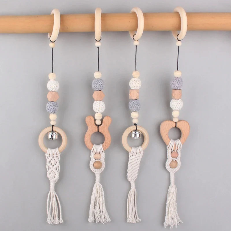 BPA Free Wooden Baby Gym Toys Baby Stroller Hanging Pendants Newborn Play Activity Gym Frame Hanging Rattle Toys Teething Ring