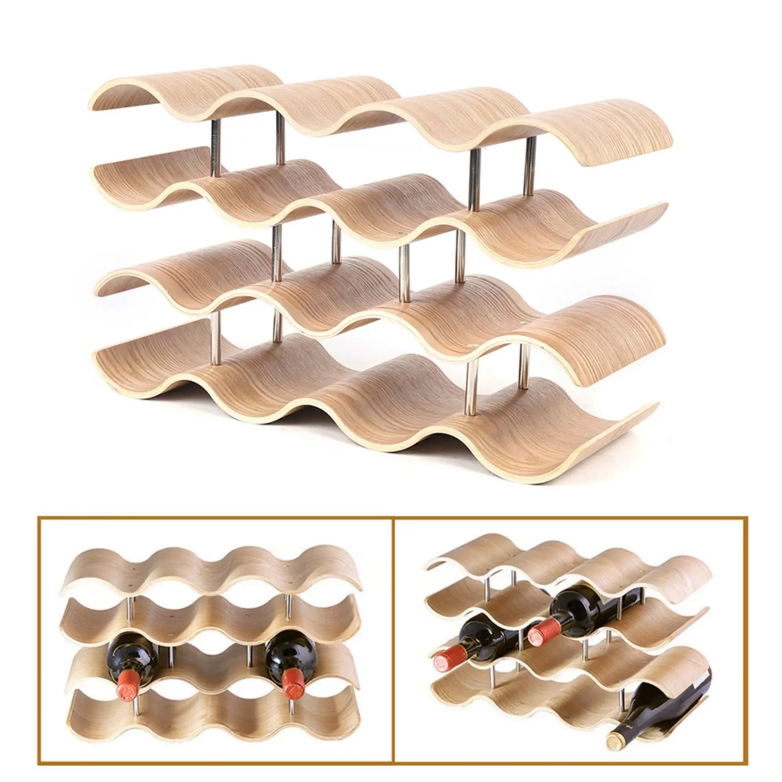 4 Layers Wine Bottle Holder Kitchen Wine Cellar Storage Rack Home Hotel Wooden Display Rack Bar Counter Large-Capacity Creative