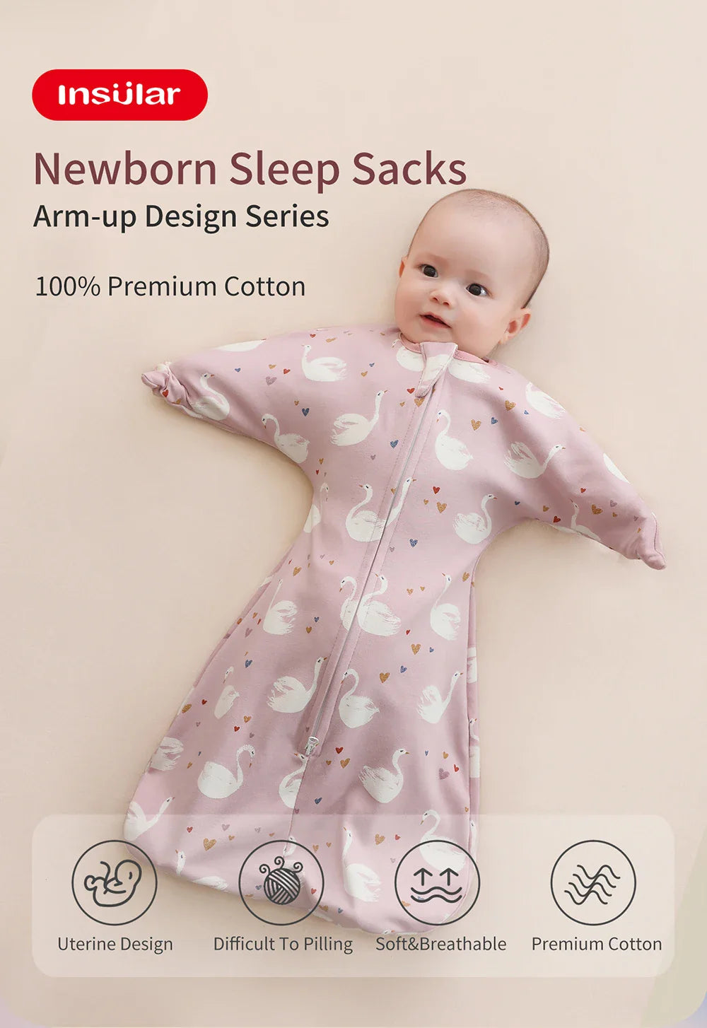 Newborn Baby Sleeping Bags Raised Hand Anti-shock Cotton Printed Sleepsacks Swaddle Blanket New Born Baby Items Baby Swaddle