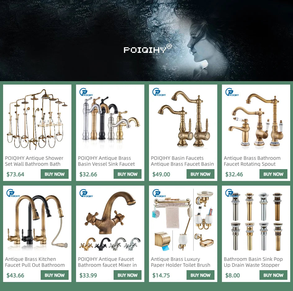 POIQIHY Antique Shower Set Wall Bathroom Bath Shower Faucet Rainfall Brass Swivel Spout Mixer Tap Sliding Bar Shower System