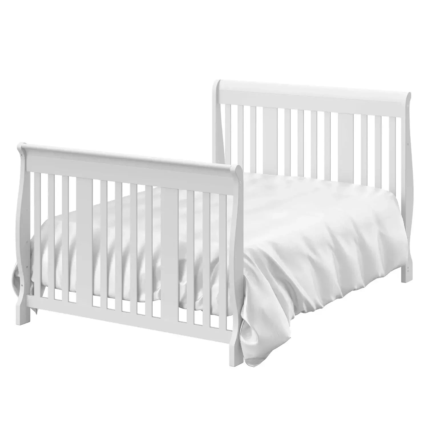 Storkcraft Portofino 5-in-1 Convertible Crib and Changer (White) – Changing-Table Combo with Drawer, Converts to Toddler Bed,