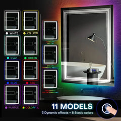 31.5"X23.6"Smart LED Bathroom Lights,Anti-Fog,Dimmable,RGB Backlit + Front Lighted, Bathroom Vanity Mirror Wall,Memory Function