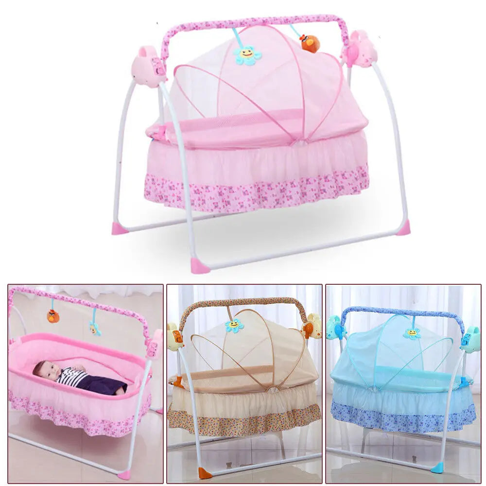 Electric Baby Cradle Auto Swing Rocker Cot Infant Sleeping Bed Swing Crib Kit Timer+Bluetooth Music+Mat+Pillow 5Gears Adjustable