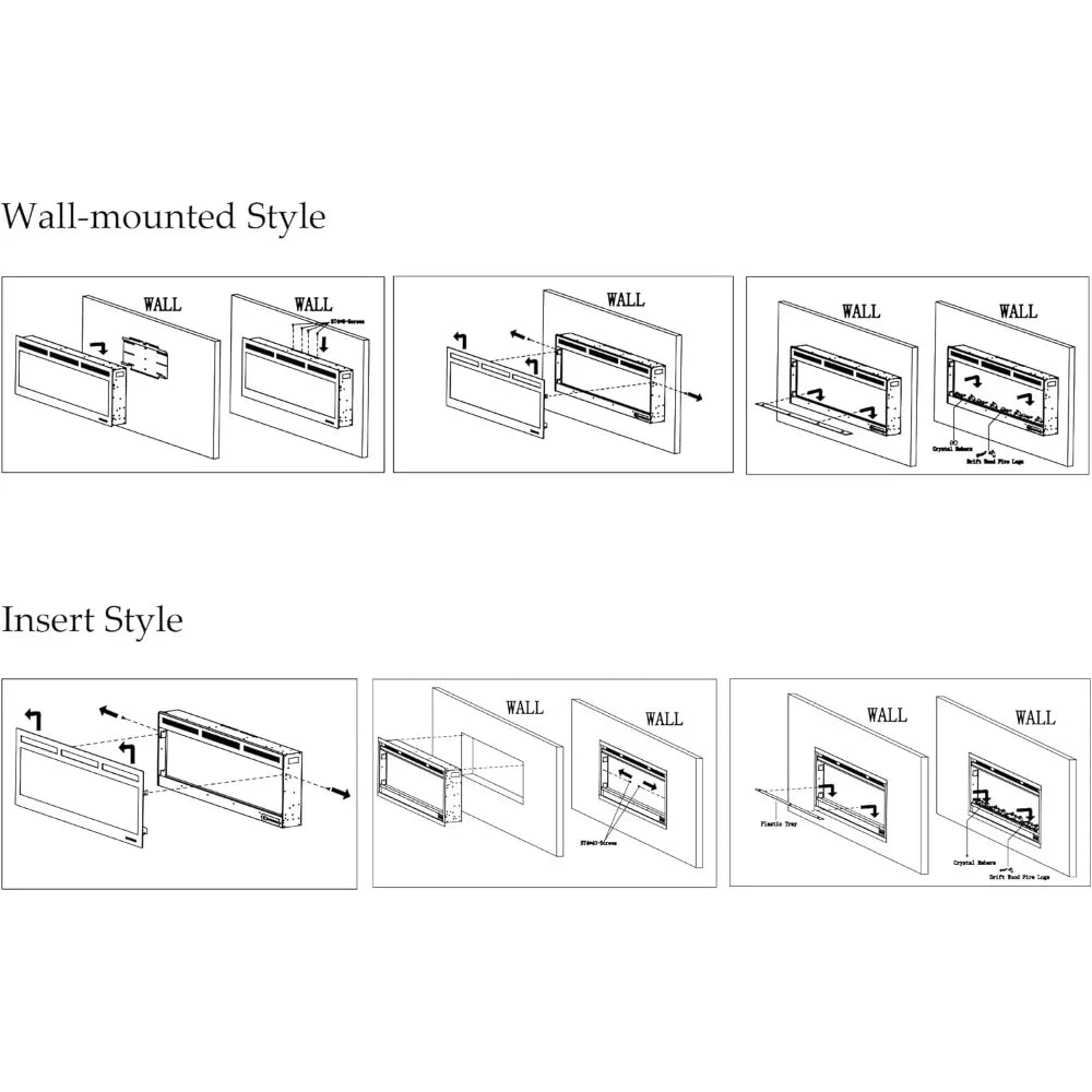 50" WiFi-Enabled Electric Fireplace, Smart Control via Alexa or App, Recessed & Wall Mounted Fireplace Heater