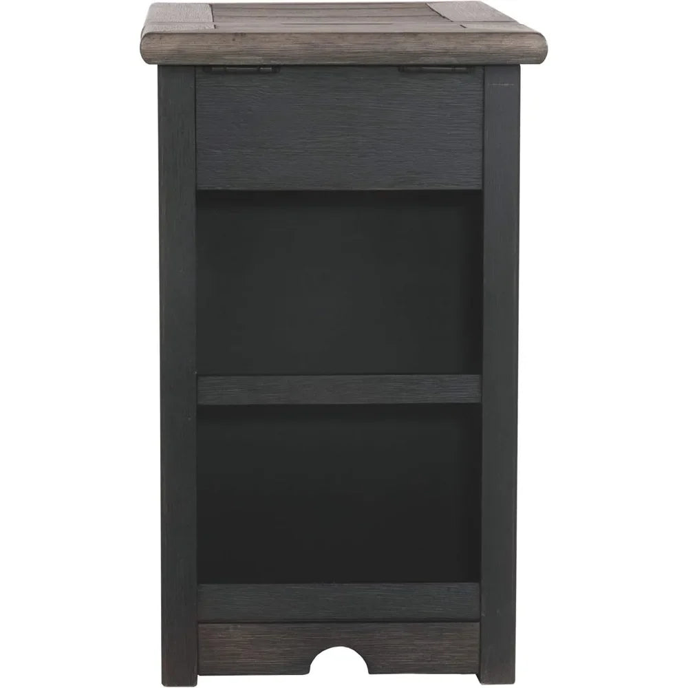 Tyler Creek Rustic Chair Side End Table with Pull-Out Tray & USB Ports, Brown