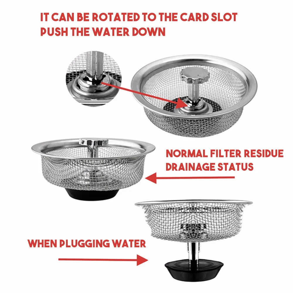 1PCS Kitchen Sink Filter Stainless Steel Mesh Sink Strainer Filter Bathroom Sink Strainer Drain Hole Filter Trap Waste Screen