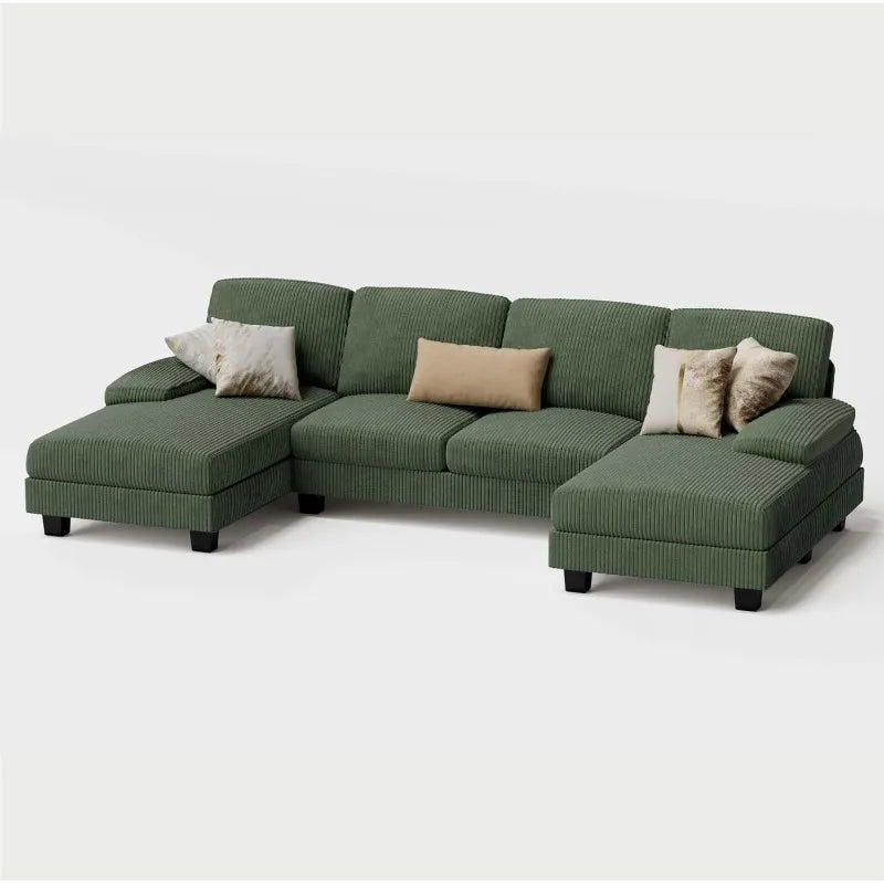 Furmax Sectional Couches for Living Room, U-Shaped Sofa Couch with Linen Fabric,4 Seat Sofa Set with Double Chaise for Apartment