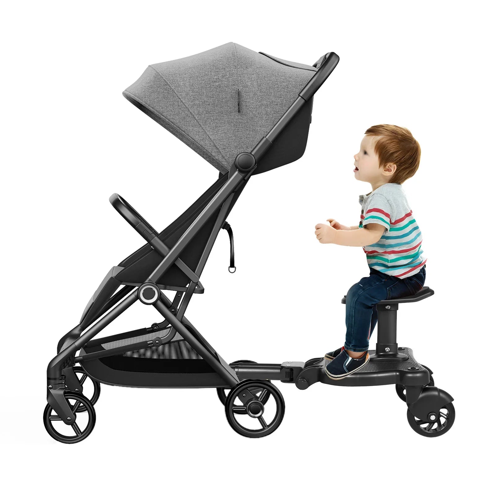 Universal Stroller Board 2 in1 Stroller Ride Board Buggy Wheeled Board Seat Pedal W/ Detachable Seat Maximum Load Capacity 25kg