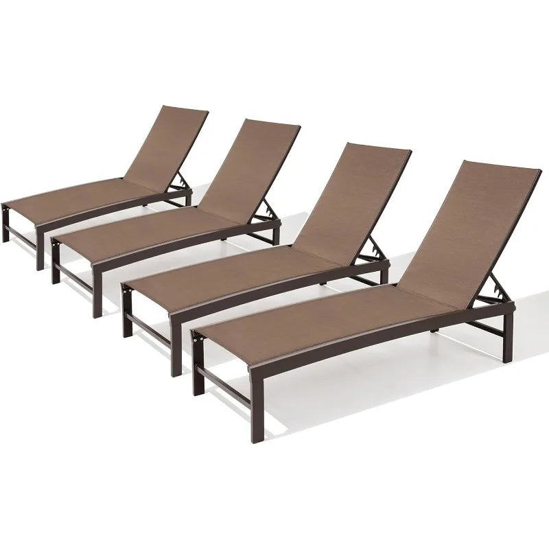 Outdoor Lounge Chairs Set of 4, Patio Aluminum Chaise Lounge with Adjustable Backrest, Rustproof Pool Lounge Chairs