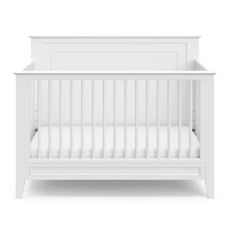 Solstice 5-In-1 Convertible Crib (White) – GREENGUARD Gold Certified, Converts to Toddler Bed and Full-Size Bed,