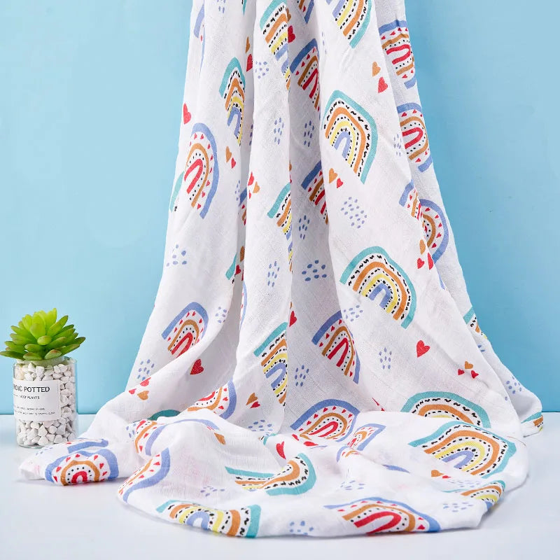 Happyflute 120*110cm Soft Muslin Bamboo Cotton Baby Wrap Animal Pattern Travel Newborn Multi-function Swaddle Sleeping Blanket