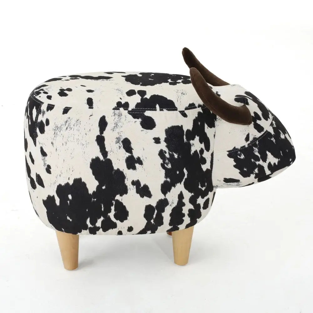 Velvet Cow-Shaped Ottoman, Cute Wood Foot Stool Shoes Changing Seat with Cushioned for Adult  Playroom, Porch Furniture, Stool